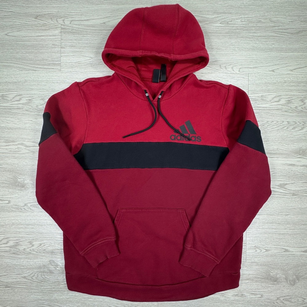 Adidas Men's Hoodie Pullover Red Large Colorblock Logo Sweatshirt